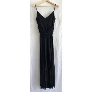 ZARA Black Satin Evening Maxi Dress Ruched Chiffon Sash & Lower Flare Inserts 8